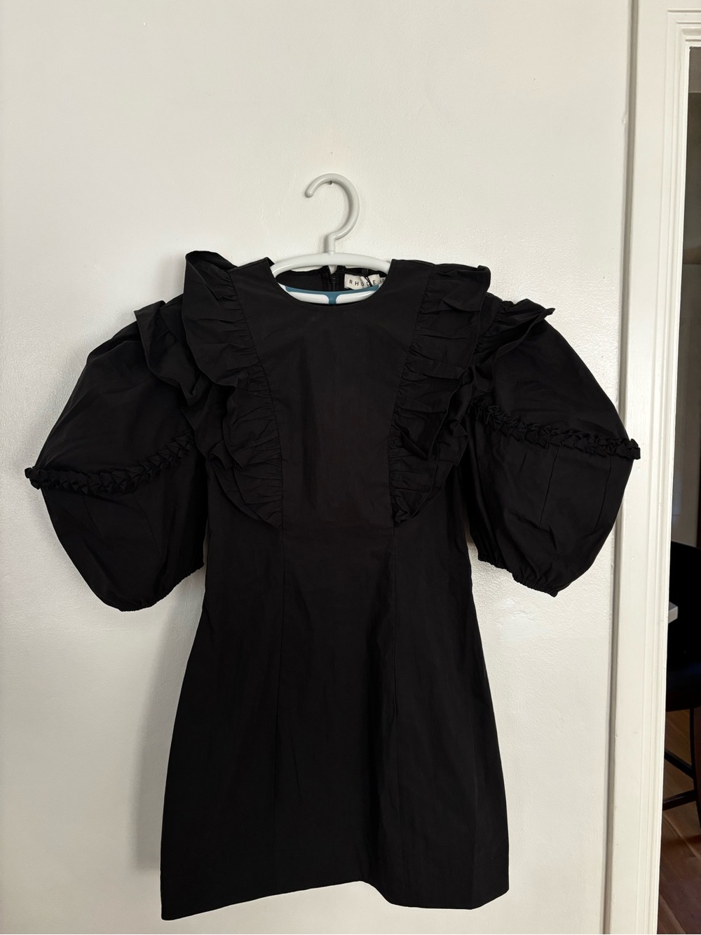 RHODE Black Ruffle-Trim Dress